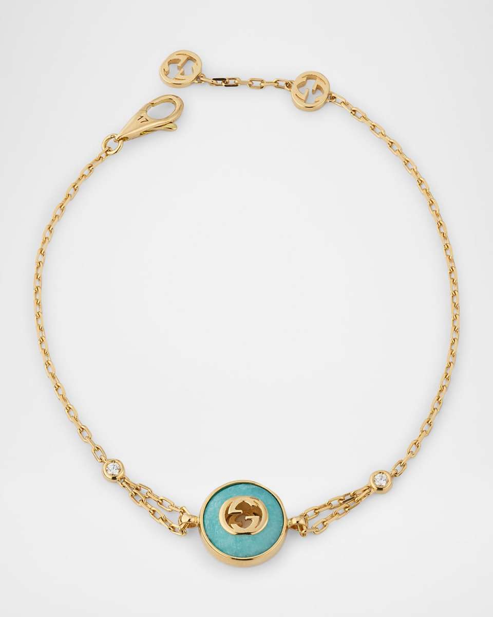 Gucci Interlocking 18K Yellow Gold Chain Bracelet with Diamonds and Amazonit